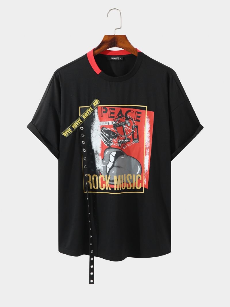Män Läppar Grafiskt Band Designad Patchwork Crew Neck Street Casual T-shirt