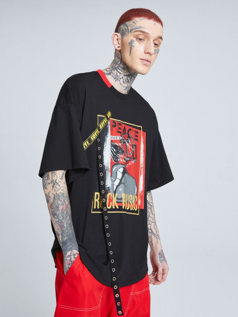 Män Läppar Grafiskt Band Designad Patchwork Crew Neck Street Casual T-shirt