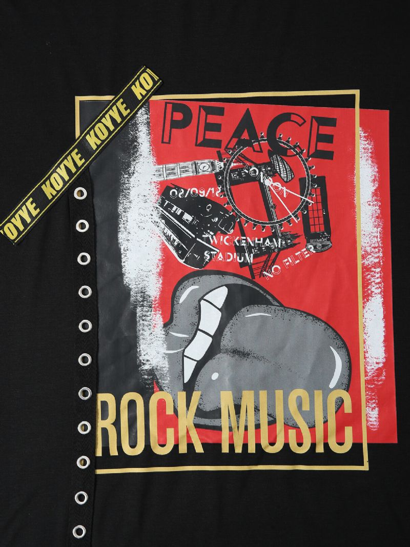 Män Läppar Grafiskt Band Designad Patchwork Crew Neck Street Casual T-shirt