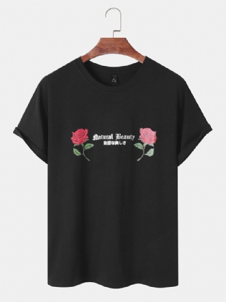 Män Rose Letter Graphic All Matchad Hudvänlig Fritid Kortärmad T-shirt