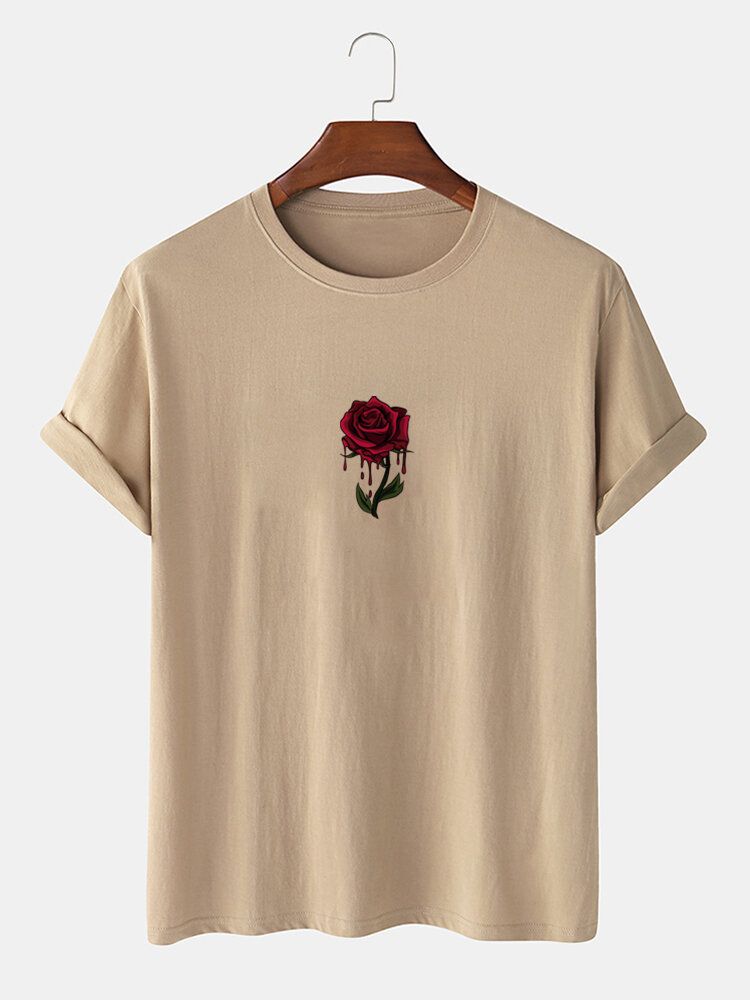 Rosgrafik För Män 100% Bomull Casual Kortärmad T-shirt