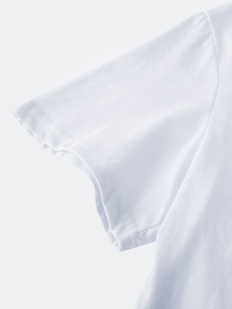 Söt Katt För Män I Enfärgad O-ringad Kortärmad T-shirt