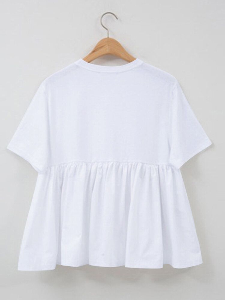 Solid Rynkad Rundhalsad Kortärmad Casual T-shirt