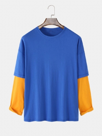 Splicing Color Block Långärmad T-shirt För Män