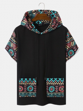 Tribal Geometriskt Tryck För Män Lapptäcke Med Dubbla Fickor Kortärmade Huvtröjor