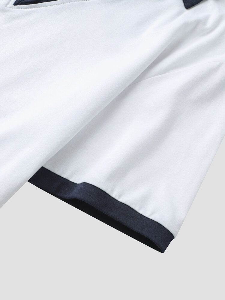 Herr Kontrasttrim Elastisk Midja Kortärmad Casual Kostymer
