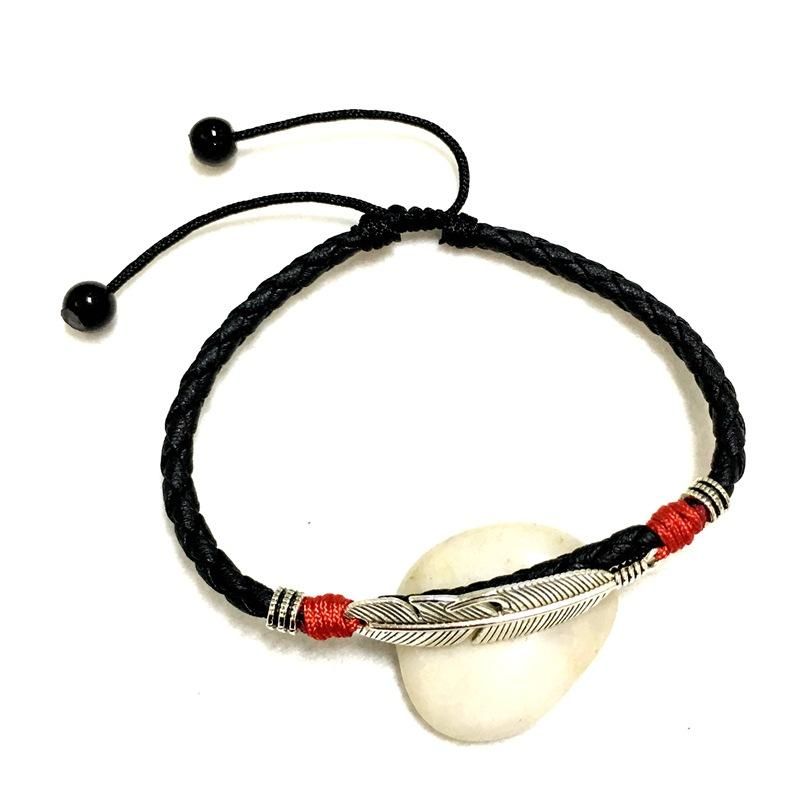 Vintage Unisex Fotledsarmband Lucky Red Rope Etnisk Fjäderberlock Fotlänk För Kvinnor Män