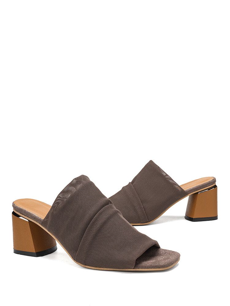 Kvinnor Peep Toe Mesh Enfärgad Chunky Heel Pumps