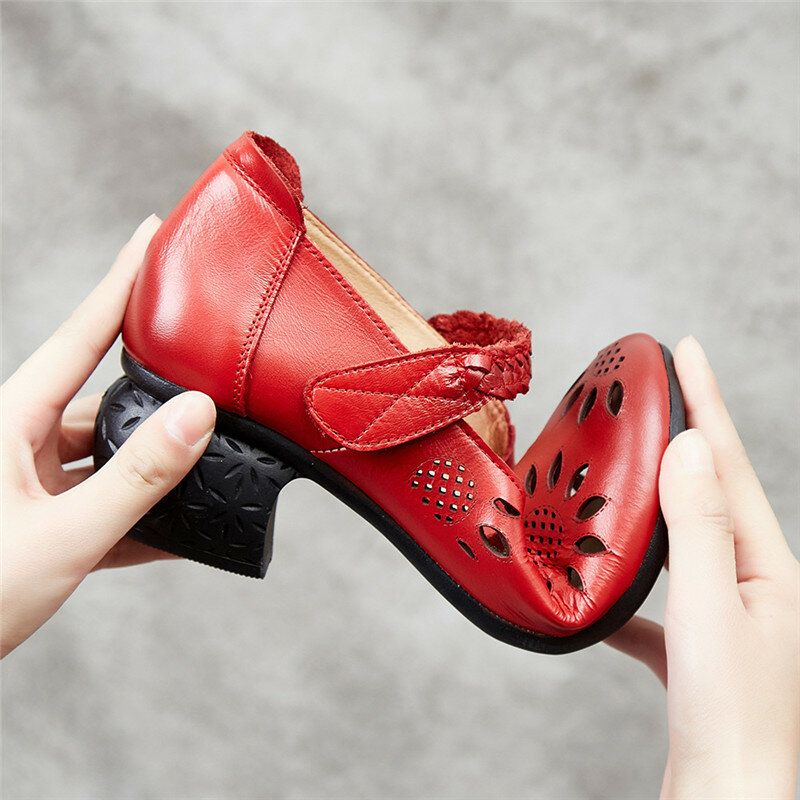 Läderutskärning Blommig Flätad Justerbar Ankelrem Chunky Heel D'orsay Pumps