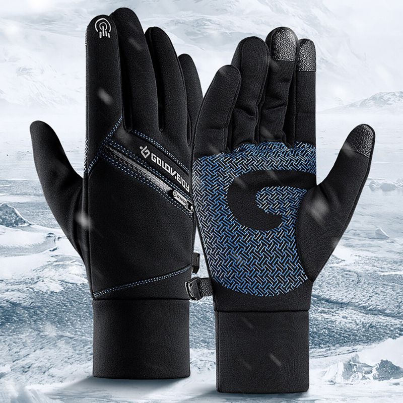 Unisex Winter Warm Touch Screen Handskar Vattentät Fleece Dragkedja Fickhandskar Skidåkning Cykling Utomhus Sport Kylskyddshandskar