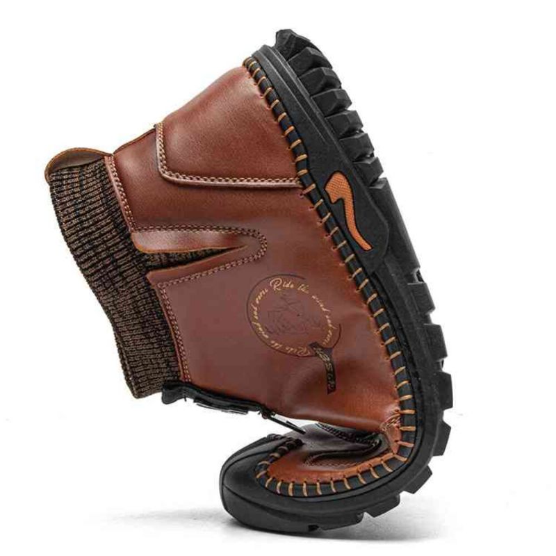 Män Äkta Läder Vintage Chelsea Soft Bottom Slip On Warma Casual Sock Boots