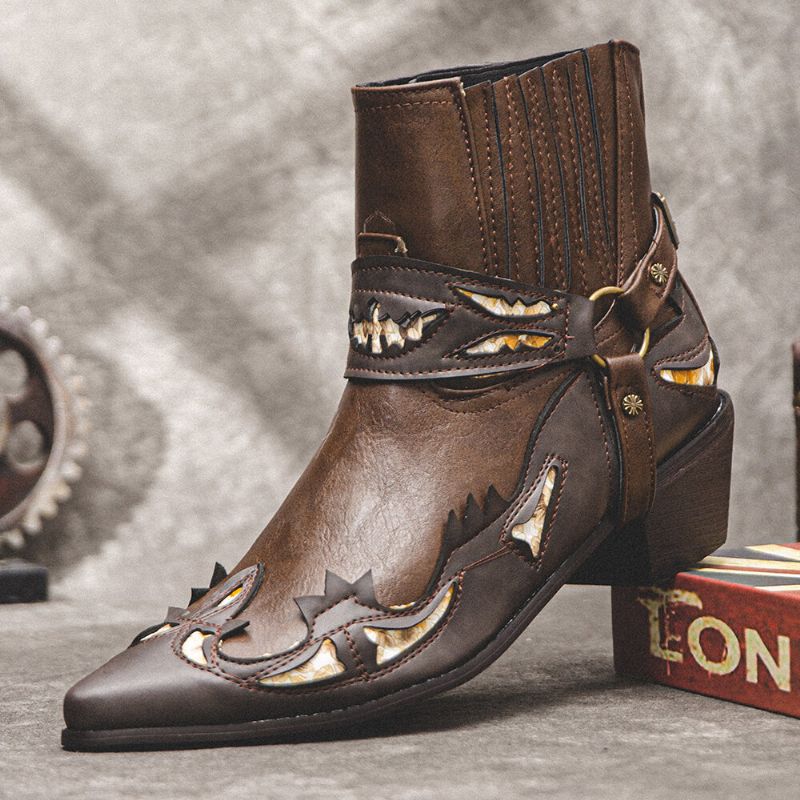 Män Läder Andas Mjuk Sula Retro Spetsiga Tå Bekväma Slip On Casual Knight Boots