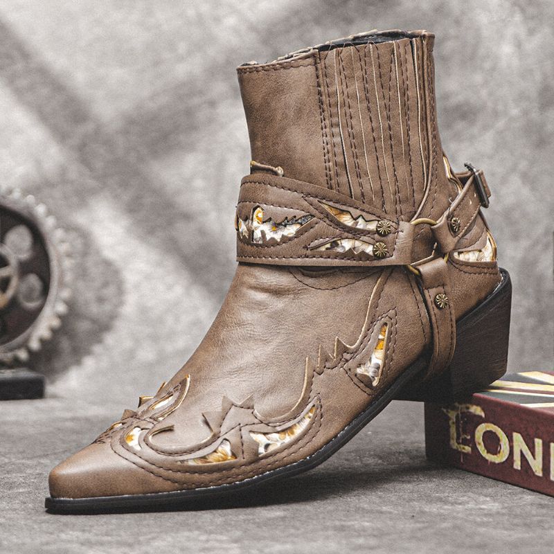 Män Läder Andas Mjuk Sula Retro Spetsiga Tå Bekväma Slip On Casual Knight Boots