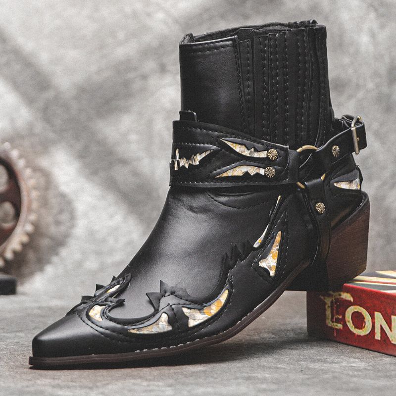 Män Läder Andas Mjuk Sula Retro Spetsiga Tå Bekväma Slip On Casual Knight Boots