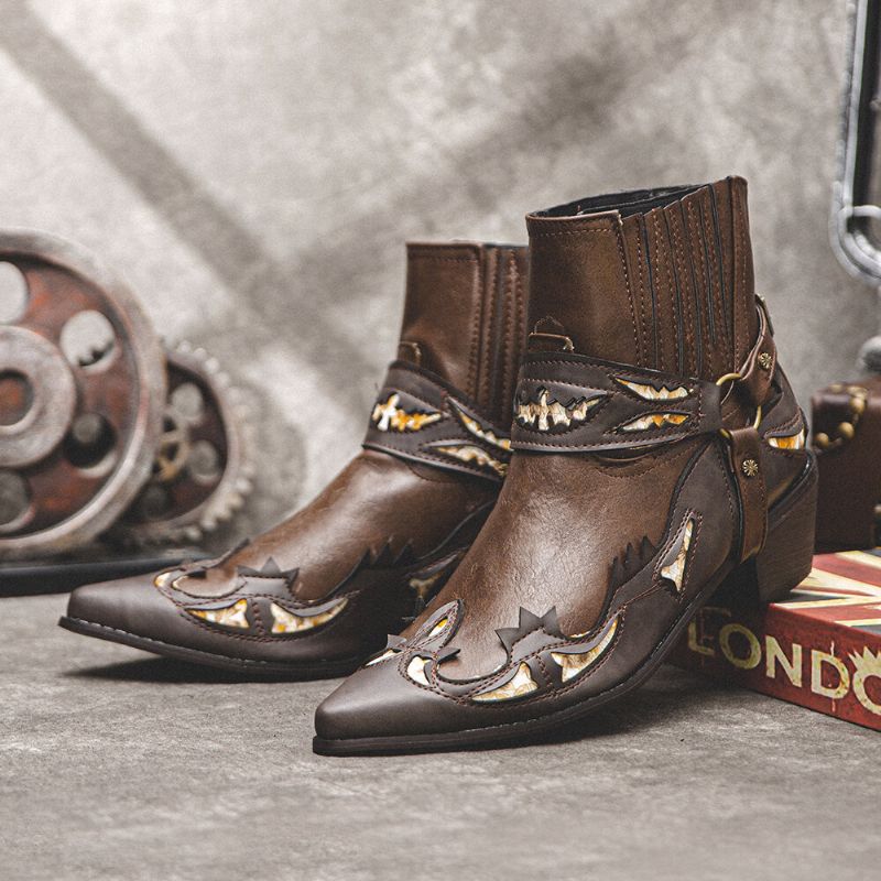 Män Läder Andas Mjuk Sula Retro Spetsiga Tå Bekväma Slip On Casual Knight Boots