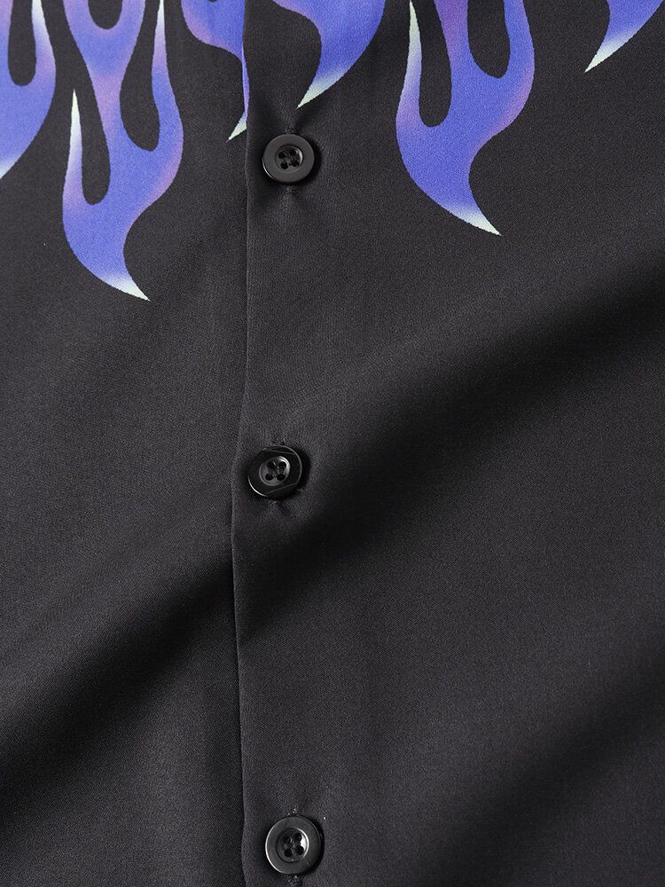 Brandmönster För Män Med Revere Collar Casual Shirts