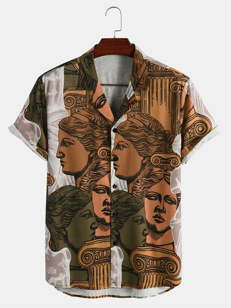 Casual Figur Staty Print Revere Collar Shirts För Män