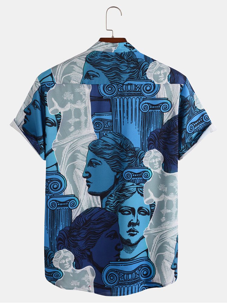 Casual Figur Staty Print Revere Collar Shirts För Män