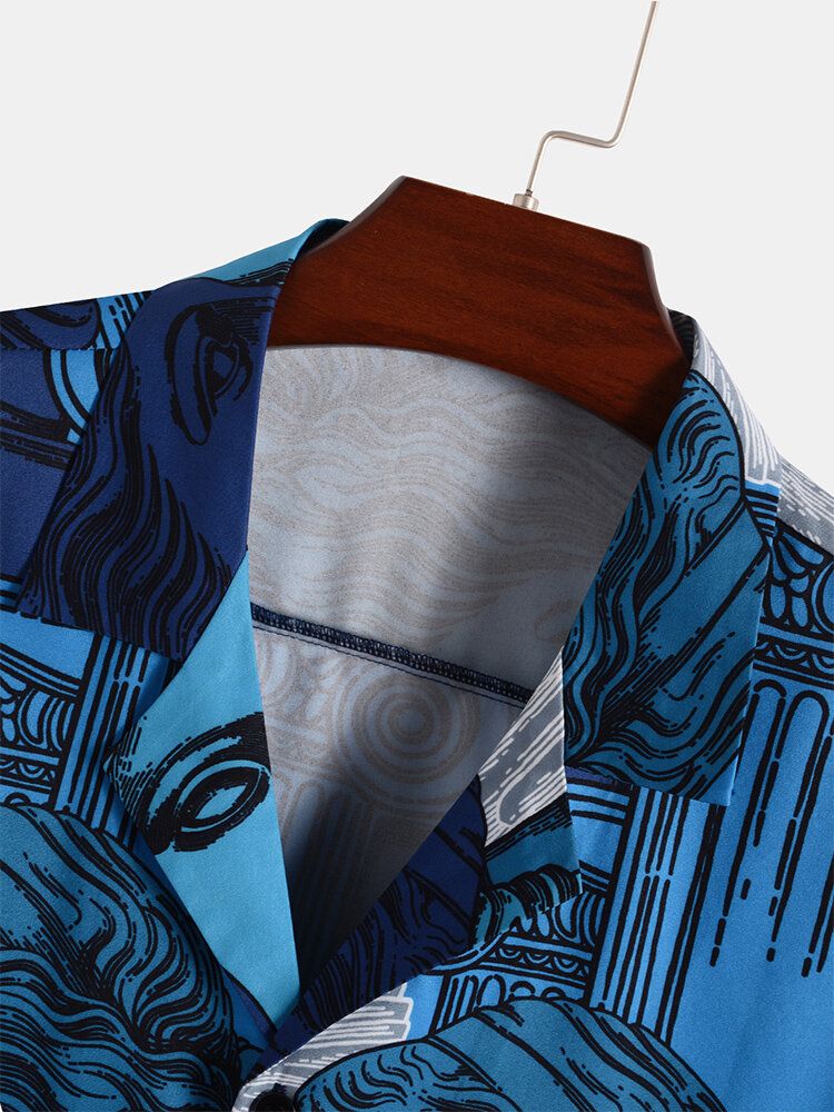 Casual Figur Staty Print Revere Collar Shirts För Män