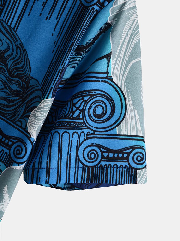 Casual Figur Staty Print Revere Collar Shirts För Män