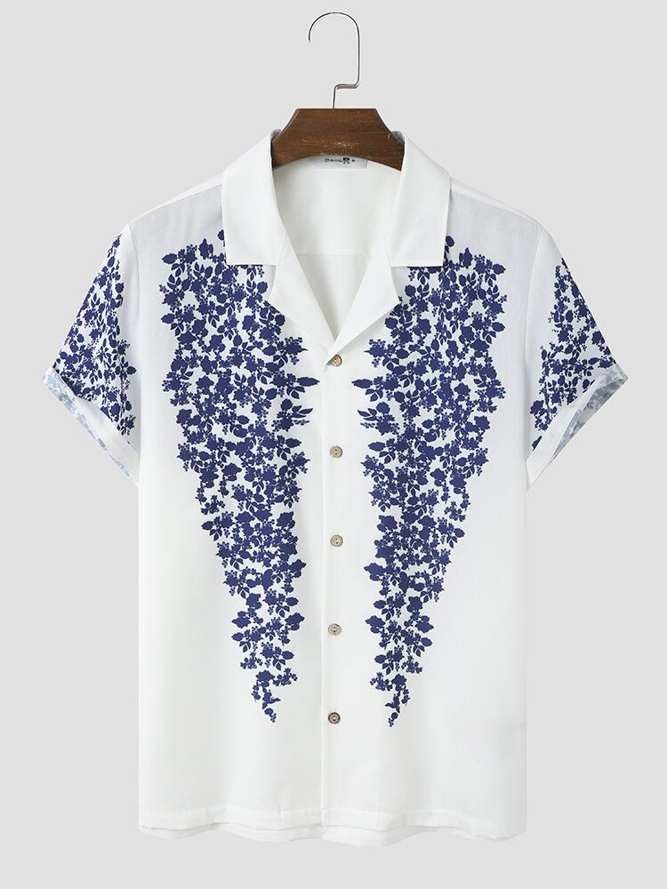 Ditsy Blommönster För Män Camp Collar Vacation Kortärmade Skjortor