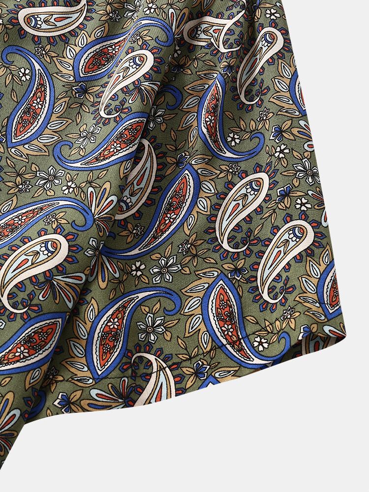 Heltäckande Blommiga Paisleytryck För Män Kortärmade Semesterskjortor