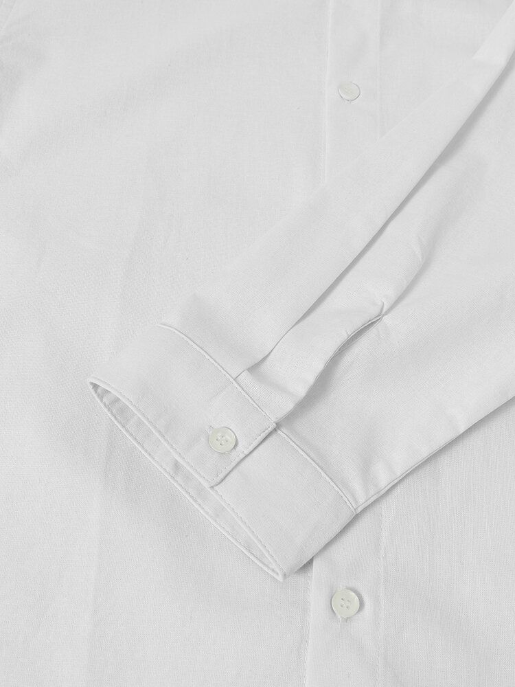 Herr 100% Bomull Clean Color Buttons Up Rund Neck Shirts