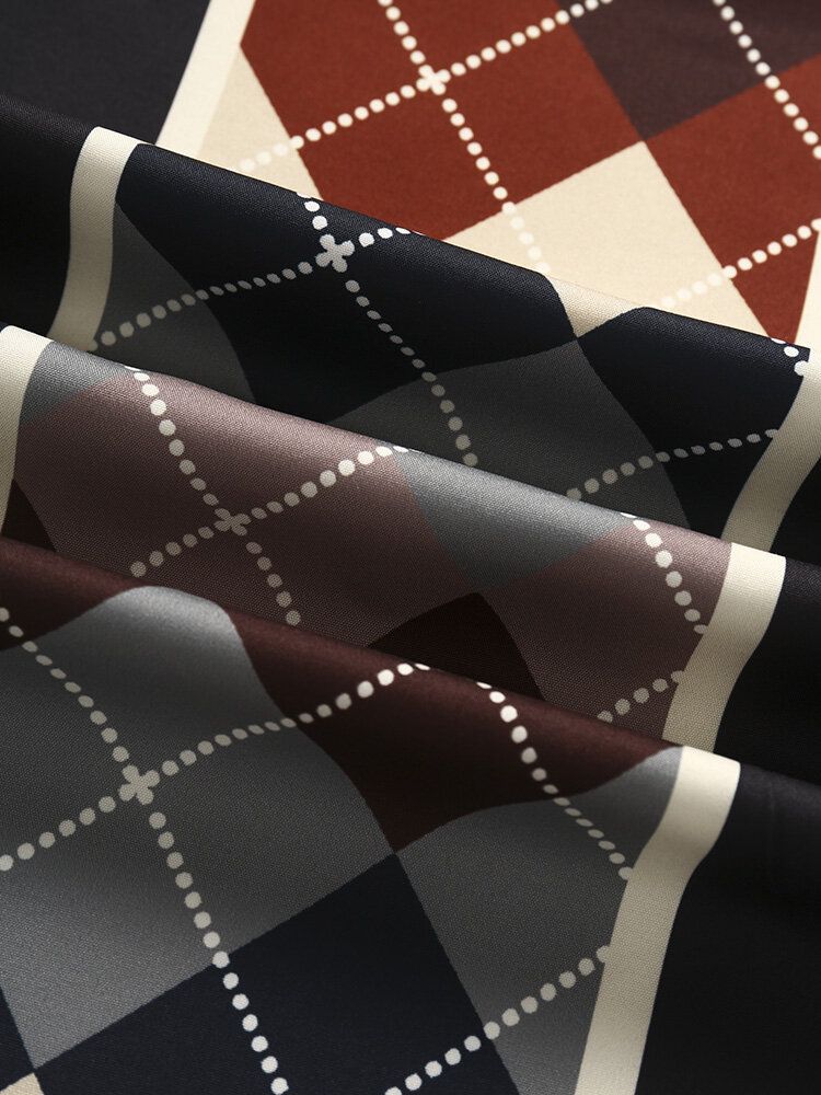 Herr Argyle Geometric Patchwork Fåll Manschett Kortärmad Mjuka Bekväma Skjortor