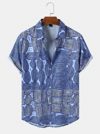 Herr Hoop Geometric Print Kortärmade Casual Shirts