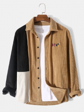 Herr Manchester Color Block Textur Mönster Långärmade Casual Shirts
