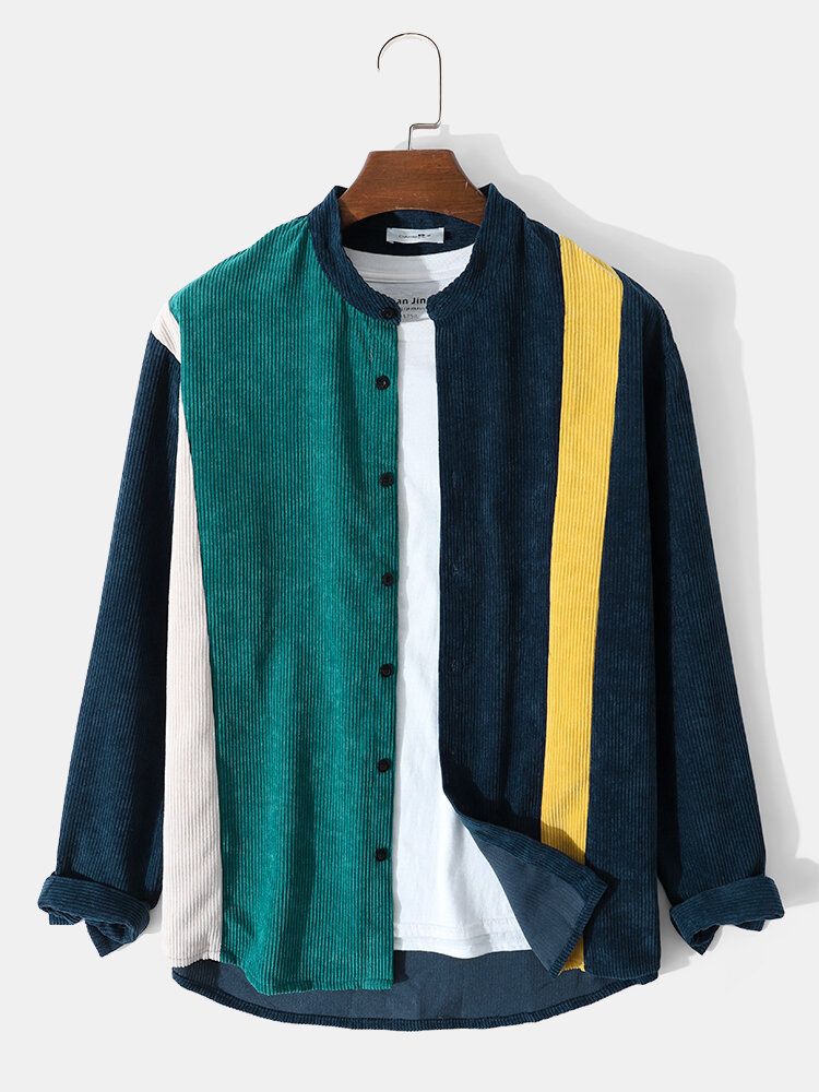 Herr Manchester Grandad Collar Casual Långärmade Skjortor