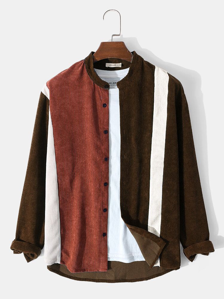 Herr Manchester Grandad Collar Casual Långärmade Skjortor