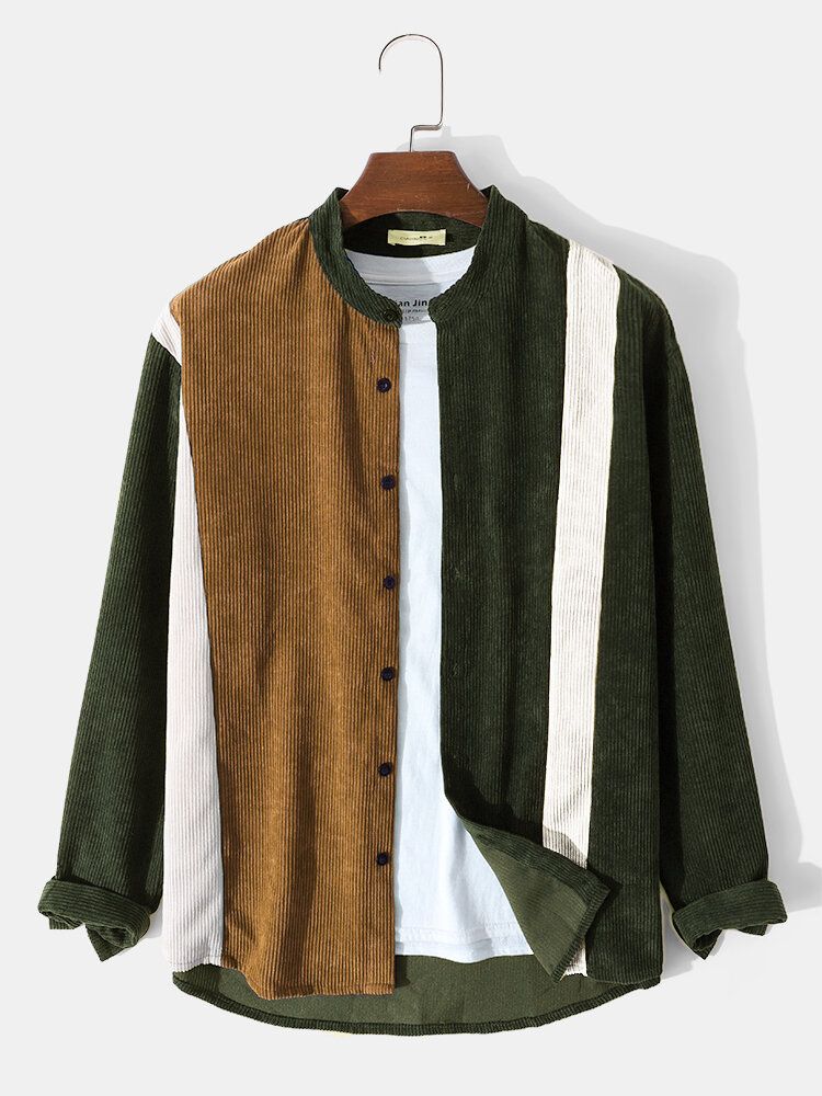 Herr Manchester Grandad Collar Casual Långärmade Skjortor
