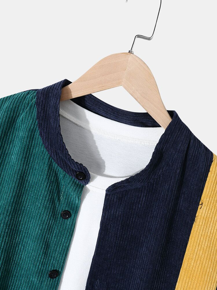 Herr Manchester Grandad Collar Casual Långärmade Skjortor