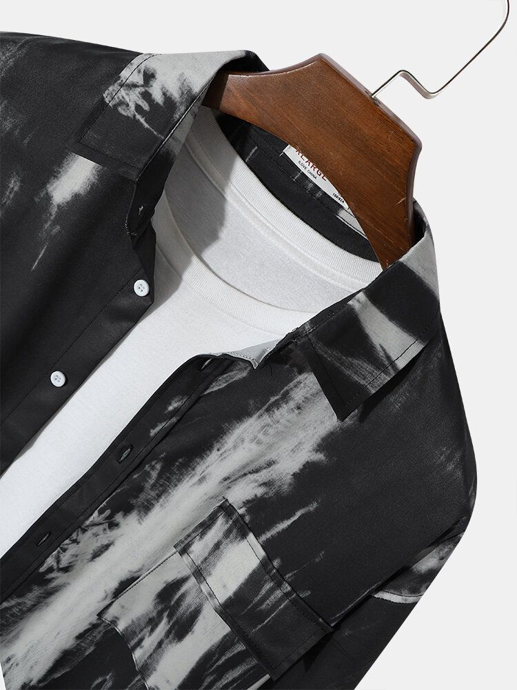 Herr Tie Dye Mode Pocket Lapel Collar Outwear Långärmad Skjorta
