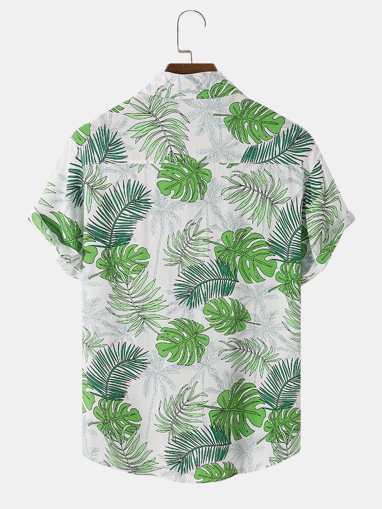 Herr Tropical Leaf Grafisk Böjd Fåll Kortärmade Graciösa Mjuka Skjortor