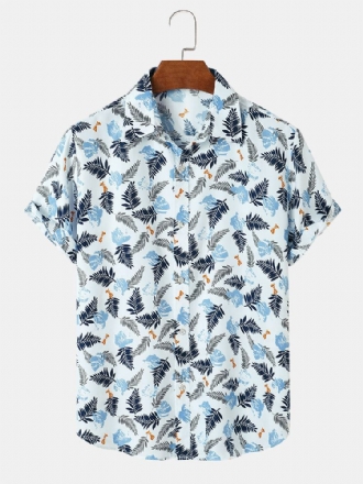 Herr Tropical Leave Print Lapel Normal Fit Holiday Casual Kortärmade Skjortor