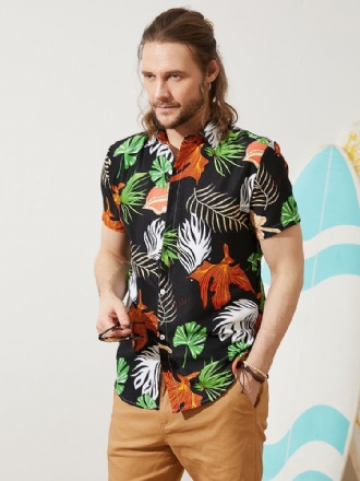 Herr Vintage Tropical Leaf Multi Color Alla Matchade Kortärmade Fritidsskjortor