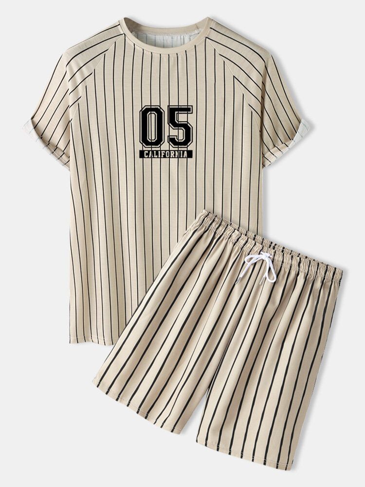 Herrrandigt Nummertryck Med Raglanärm Varsity Shirts Shorts