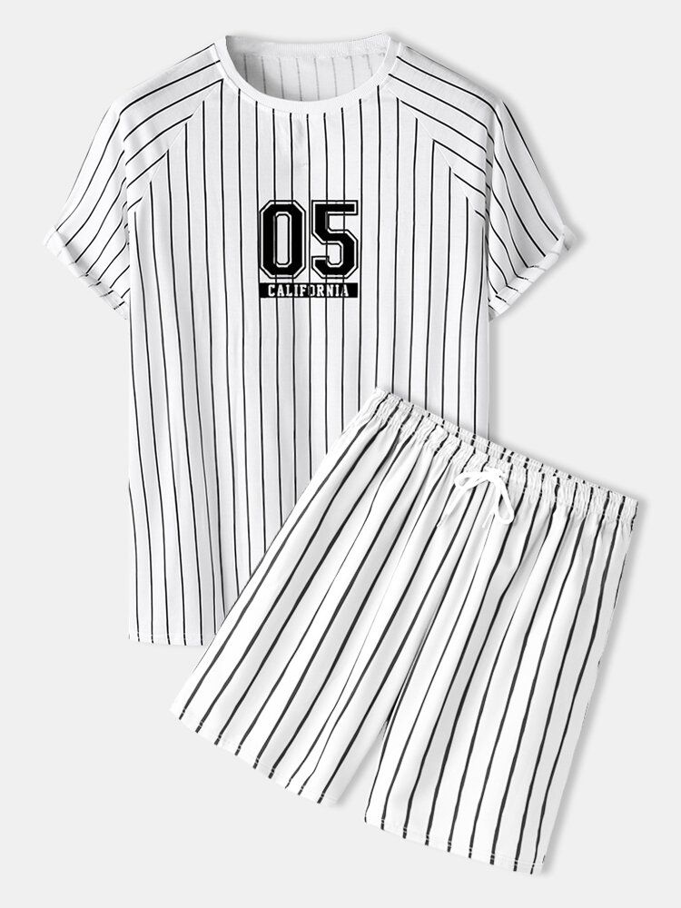 Herrrandigt Nummertryck Med Raglanärm Varsity Shirts Shorts