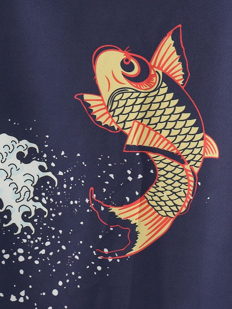 Japansk Kimono Wave Herr Koi Ukiyoe Back Print Tvådelad Outfits