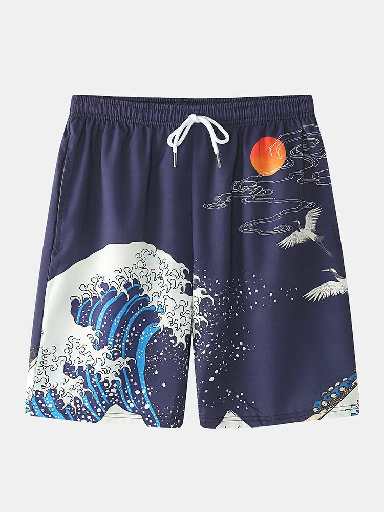 Japansk Kimono Wave Herr Koi Ukiyoe Back Print Tvådelad Outfits