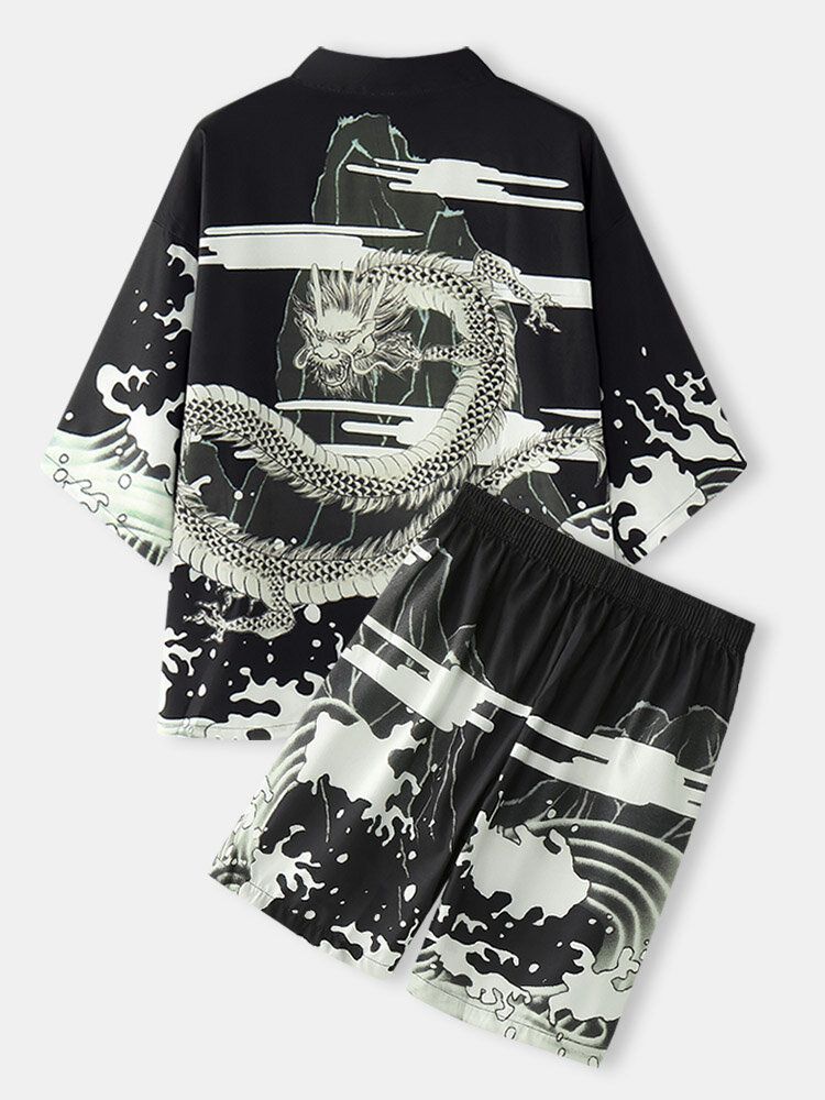 Kimono Loong Mönster Chinoiserie Dragon Tvådelad Outfits