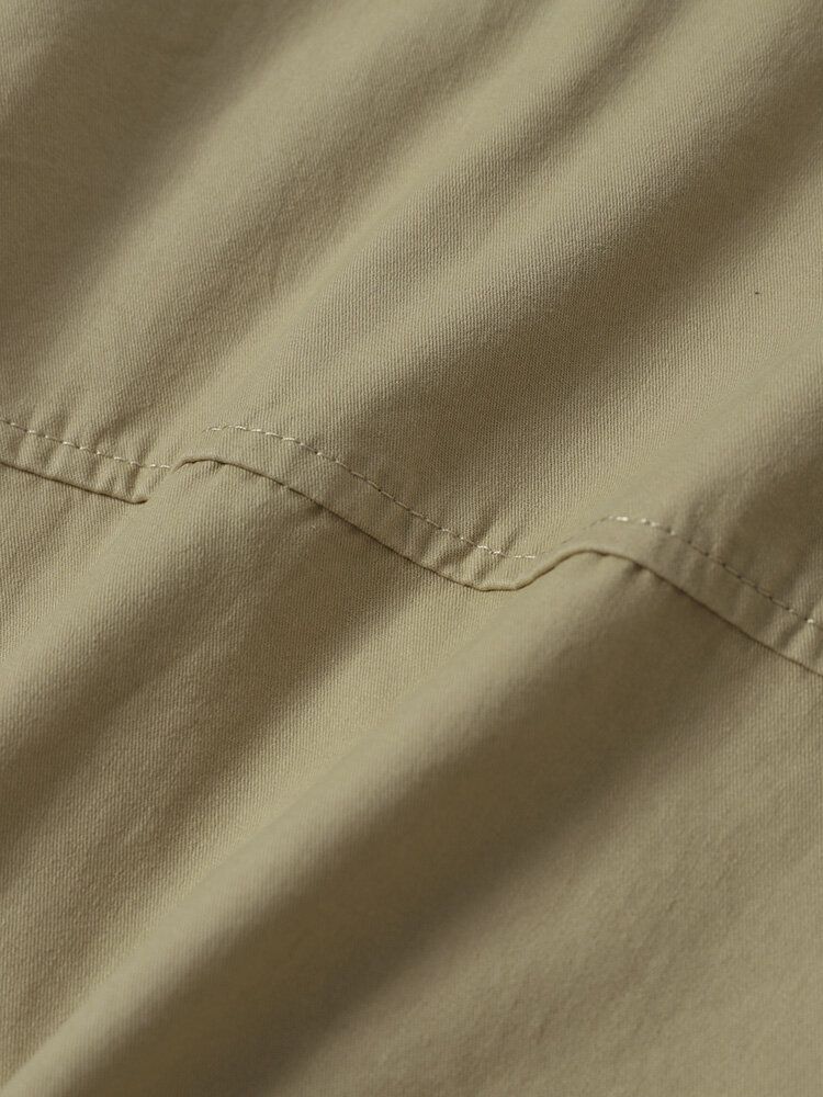 Män 100% Bomull Badge Double Pocket Alla Matchade Hudvänliga Skjortor