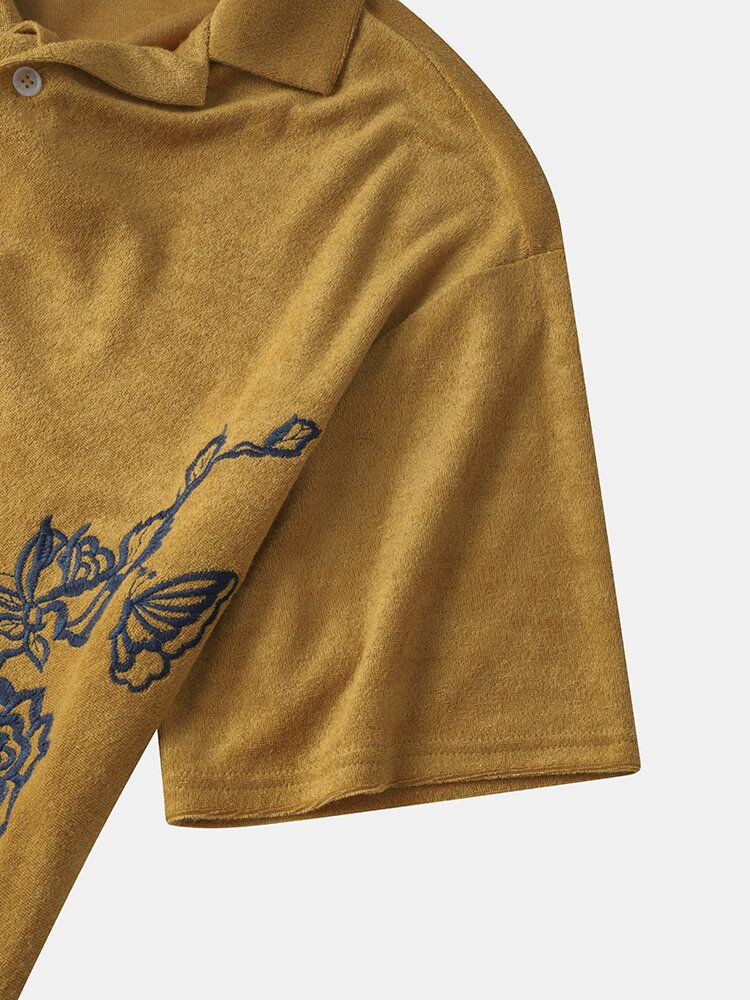 Män Blommig Broderad Mjuk Andas Graceful Leisure Alla Matchade Skjortor