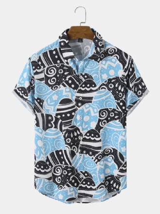 Män Cartoon Eeaster Eggs Casual Top Loose Fit Sommer Mjuka Skjortor Etniskt Mönster