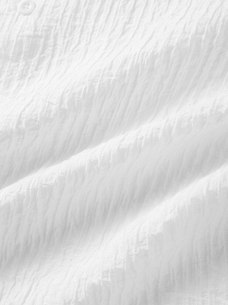 Män Elegant Enfärgad Ribbad Textur Kortärmad Graciösa Skjortor Med Knappar Framtill