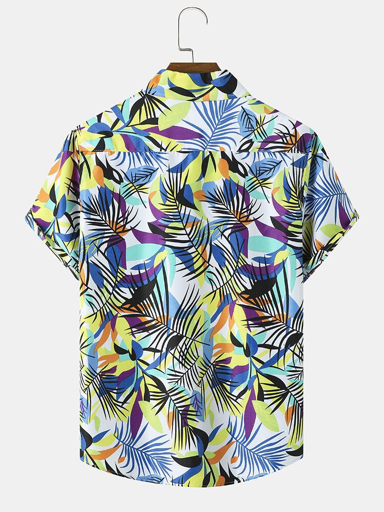 Män Färgglada Grafiska Bladmönster Lapel Button Up Fritidsskjortor