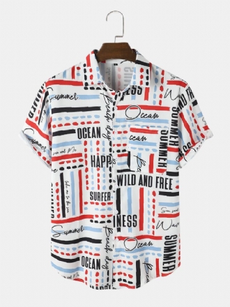 Män Letter Graffiti Lapel Curved Hem Shirts