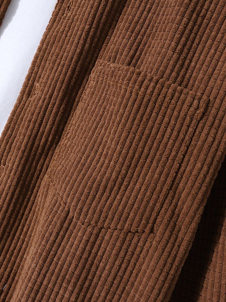 Man Manchester Solid Lapel Collar Långärmad Skjorta Med Knapp